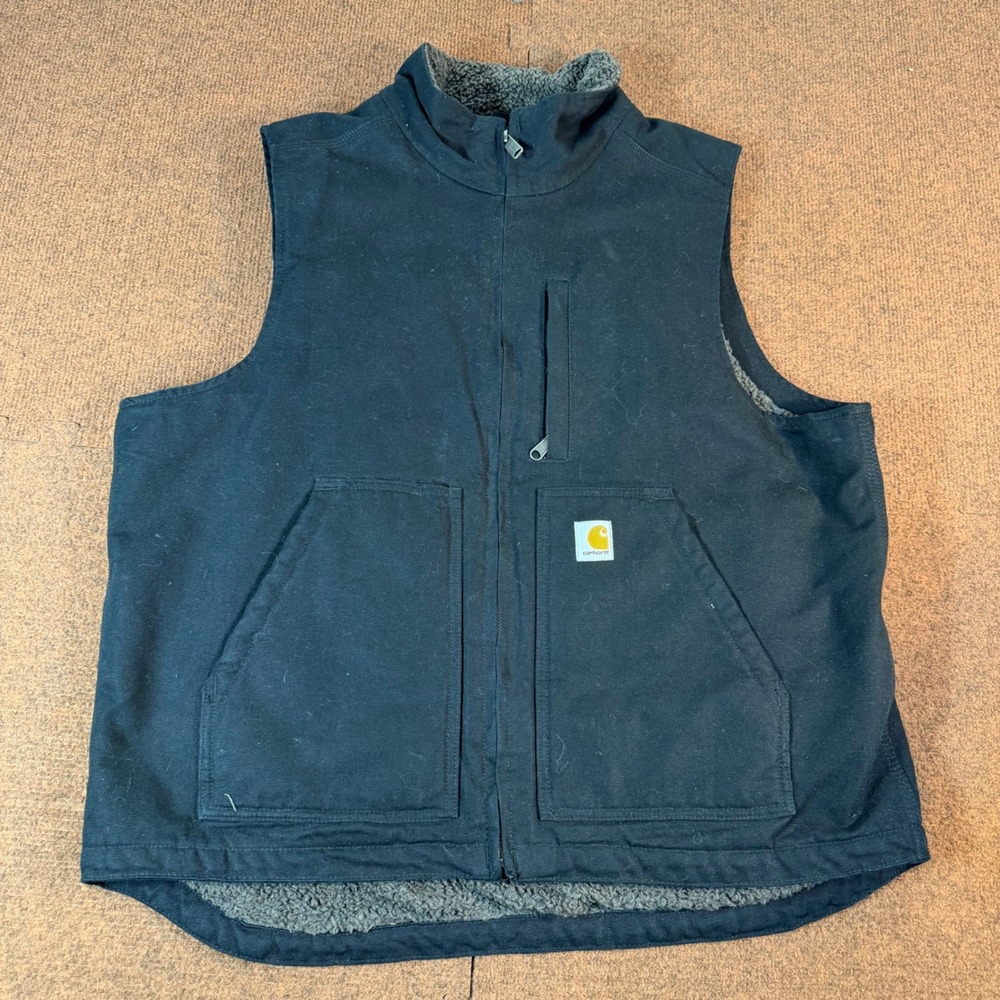 Carhartt Mock Neck Sherpa Lined Vest Mens Large Black Duck Canvas 104277 BLK